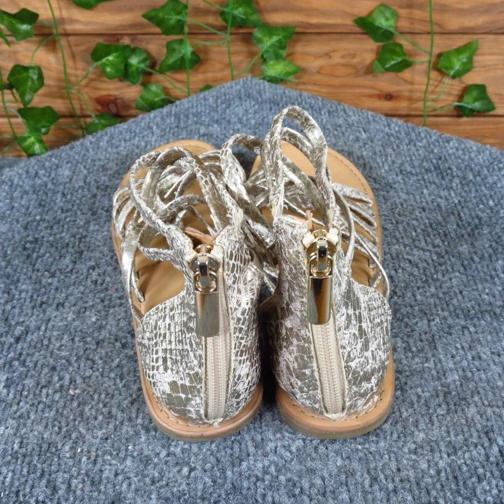 Cat & Jack Dion Girls Gladiator Sandals Size 2 Faux Gold Snakeskin Ankle Strap